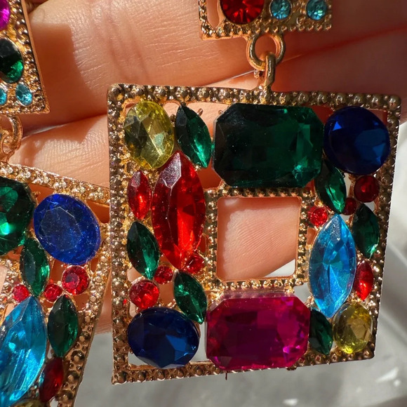 Anthropologe multicolour colourful square rhinestones earrings - Picture 11 of 12
